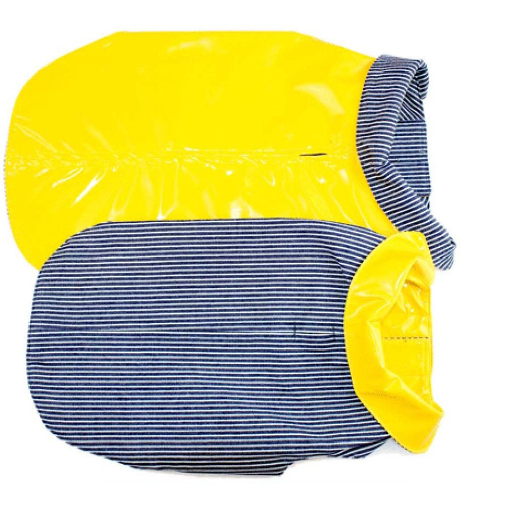 Reversible Yellow Patent Blue Ticking Dog Rain Coat